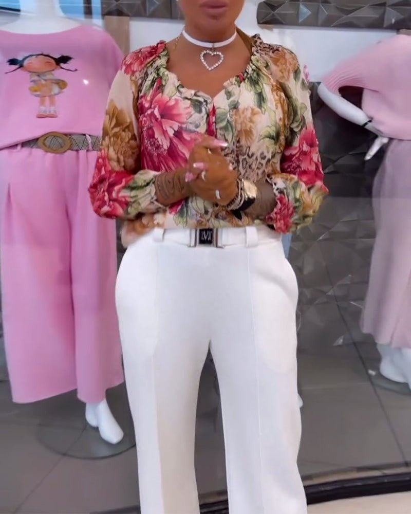 Elsie | Blumen V-Ausschnitt-Bluse