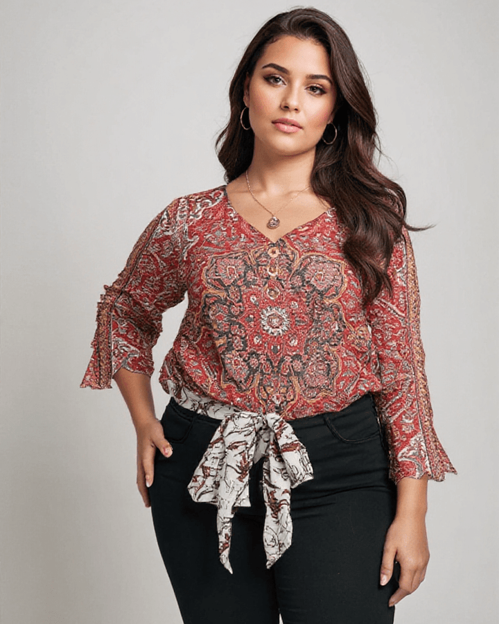 Arabella | Klassisches Top mit Rotem Druck