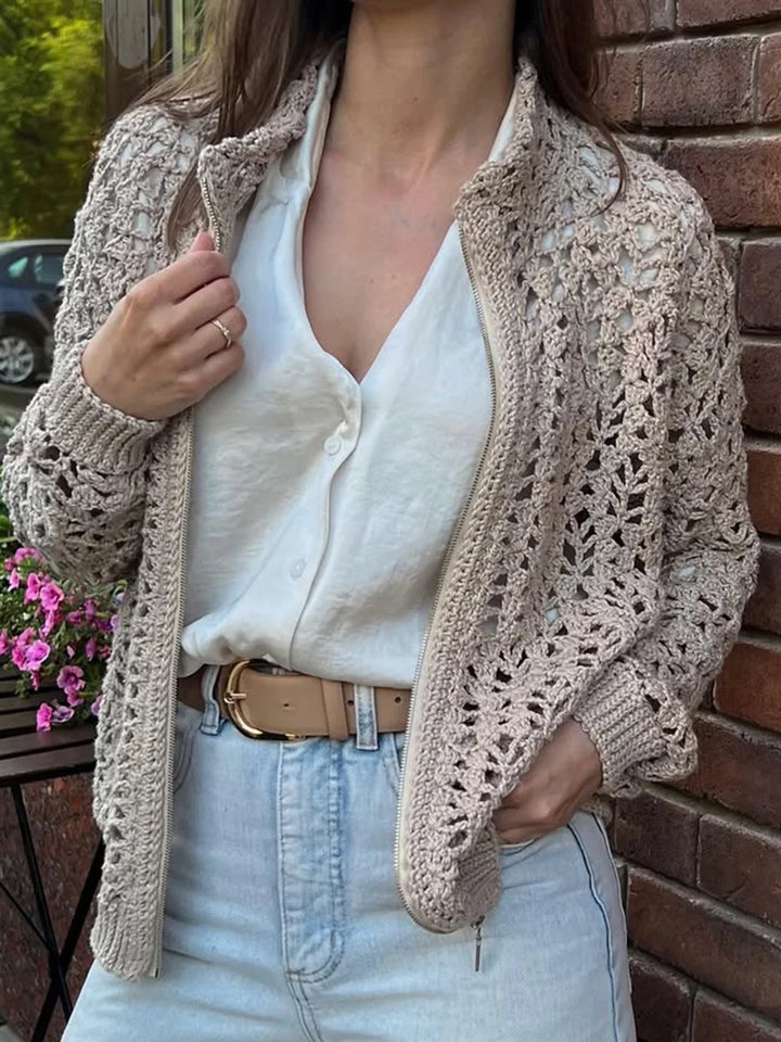 Vintage Häkelmuster Zipper Pullover