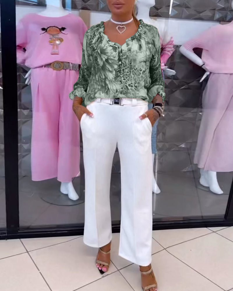 Elsie | Blumen V-Ausschnitt-Bluse
