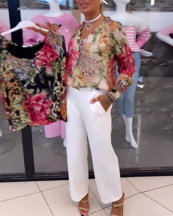 Elsie | Blumen V-Ausschnitt-Bluse