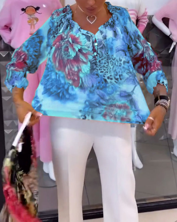 Elsie | Blumen V-Ausschnitt-Bluse