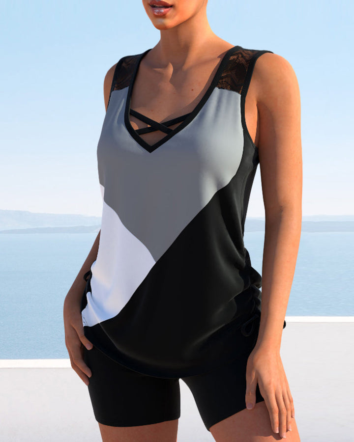 Block Spitzen-Detail Tankini-Set