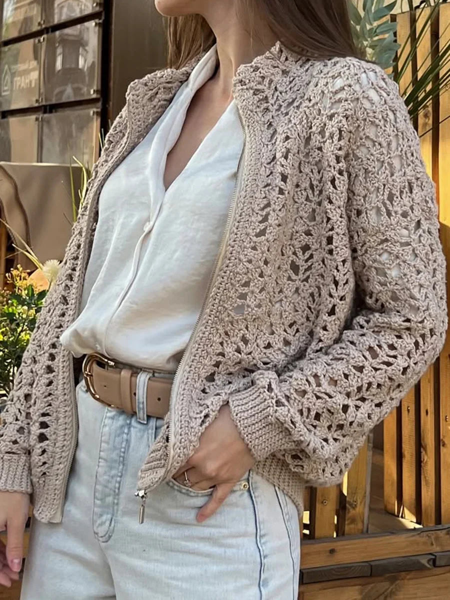 Vintage Häkelmuster Zipper Pullover