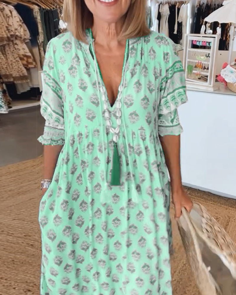 Mana | Schickes Blumen-V-Ausschnitt-Kleid