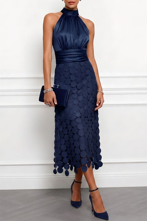 Delphine Vasseur | Pailletten-Halter-Midikleid mit Muschelsaum