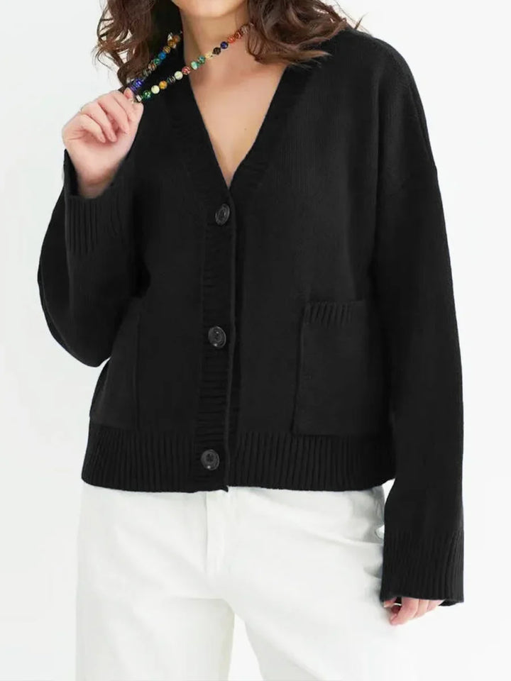 Damen Einfarbiger V-Ausschnitt Langarm Casual Cardigan