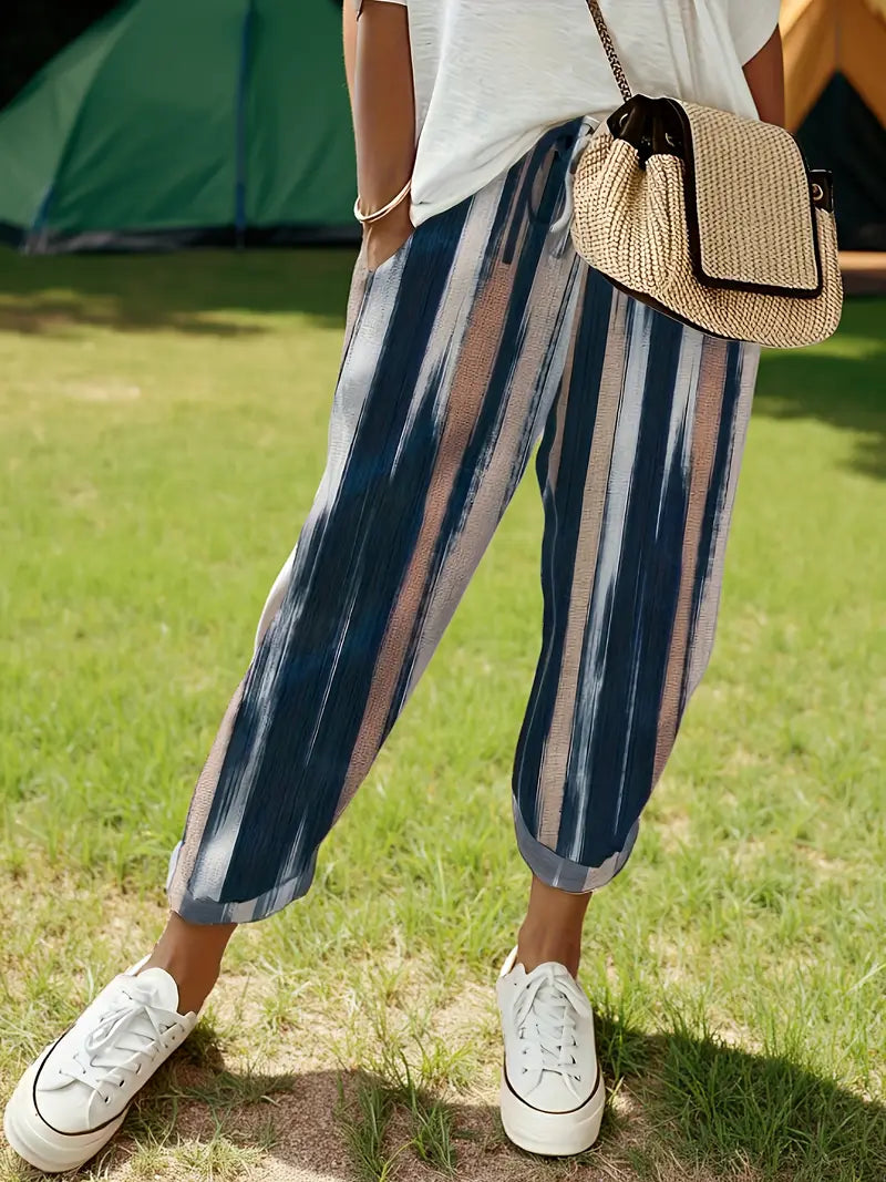 Marine &amp; Rosa Vertikal Gestreifte Knöchelhose