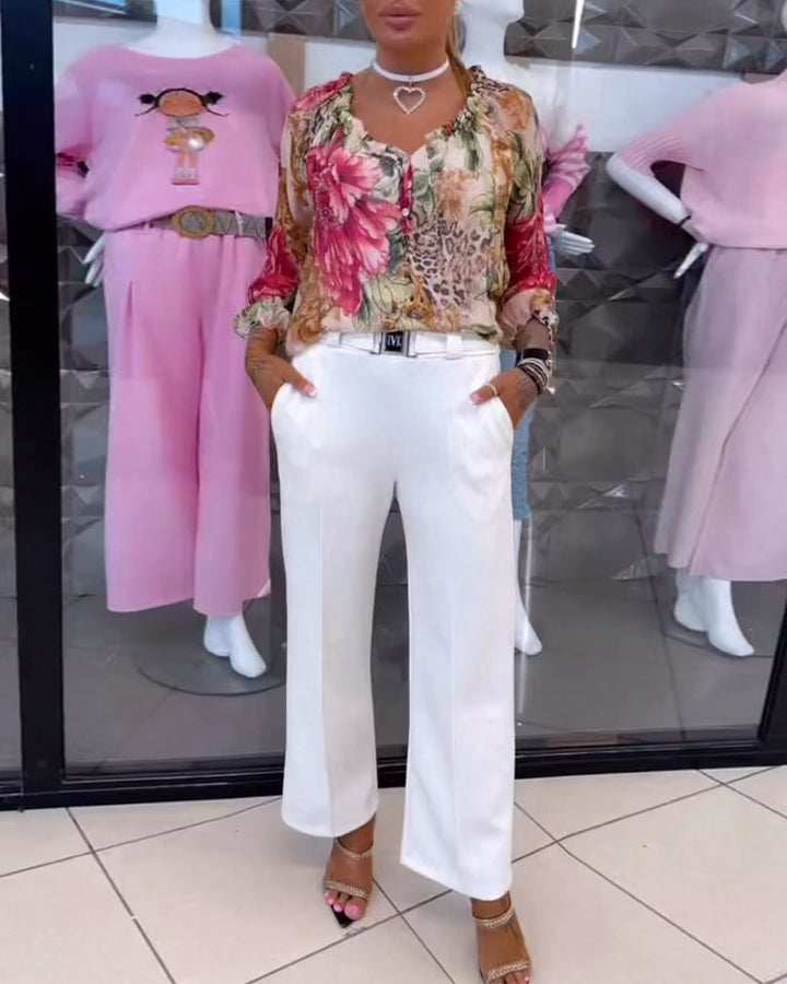 Elsie | Blumen V-Ausschnitt-Bluse