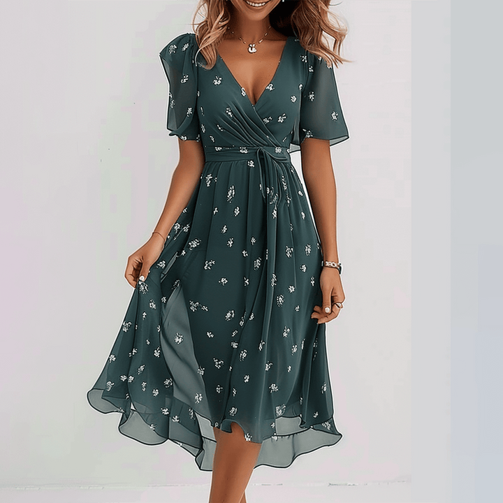 Ophelia | Modisches Kurzarm-Midi-Kleid in Grün