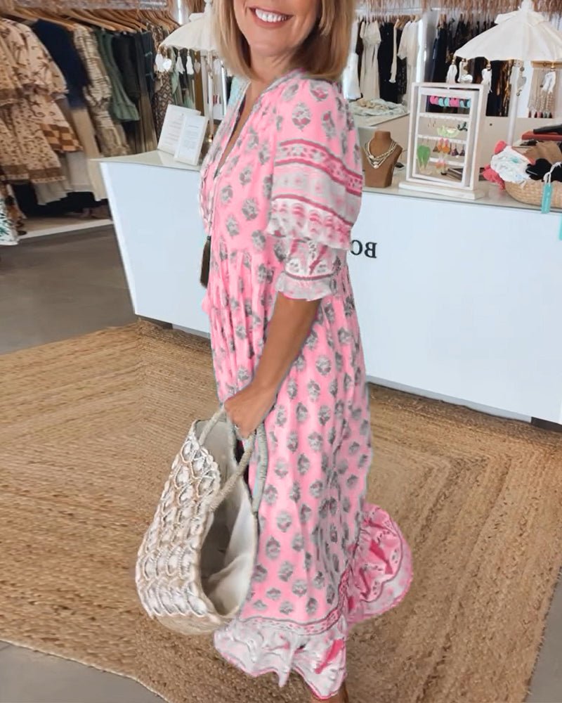 Mana | Schickes Blumen-V-Ausschnitt-Kleid