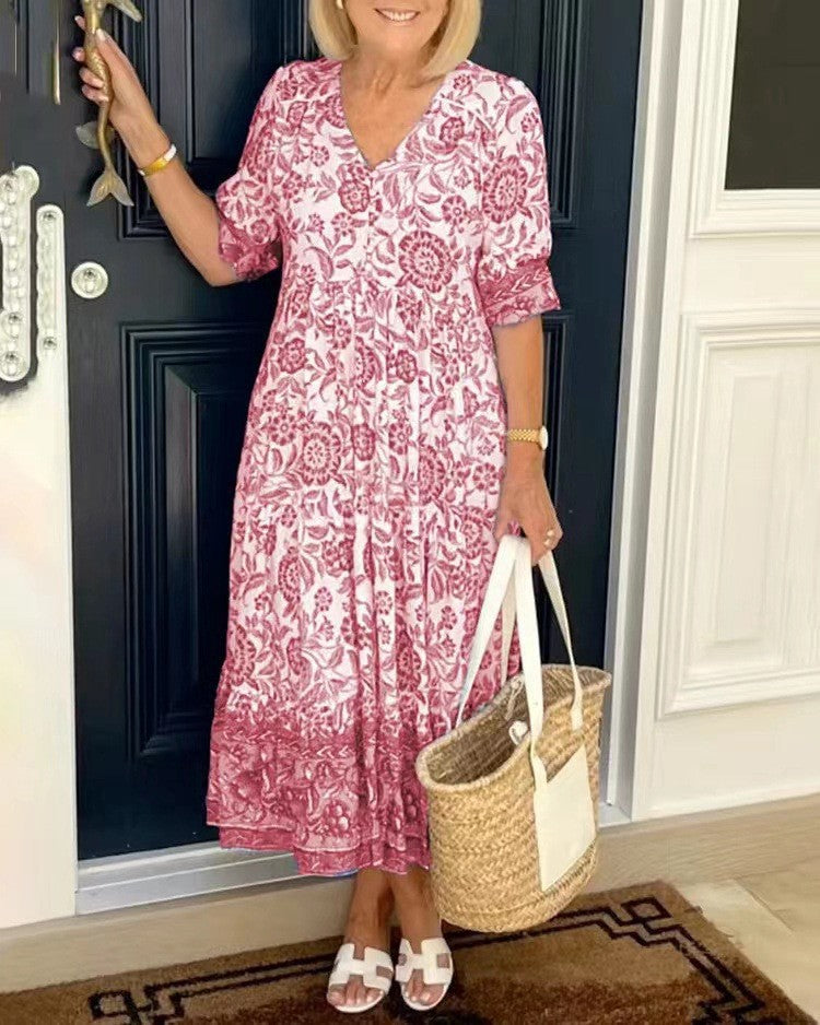 Keisha | Graziöses V-Ausschnitt Blumenkleid