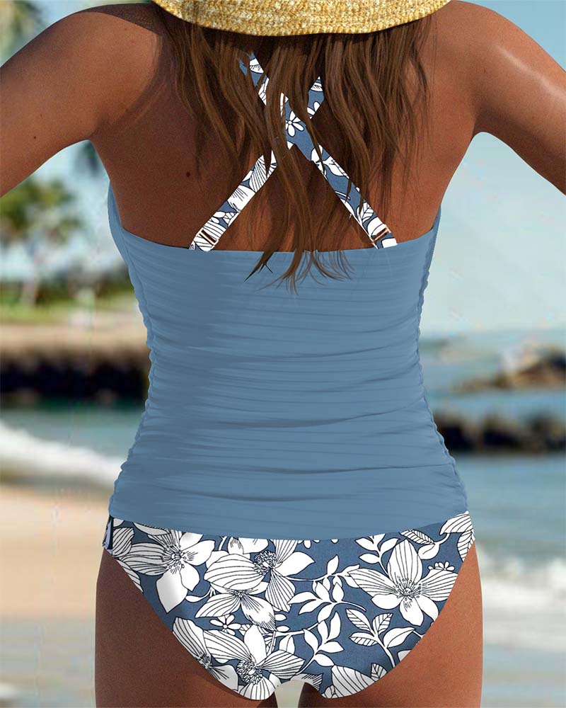 Gerafftes Schlüsselloch-Tankini-Set