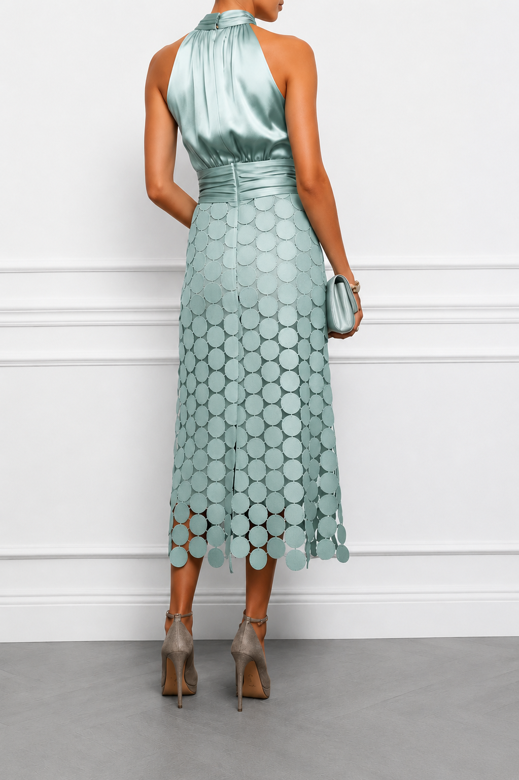 Delphine Vasseur | Pailletten-Halter-Midikleid mit Muschelsaum