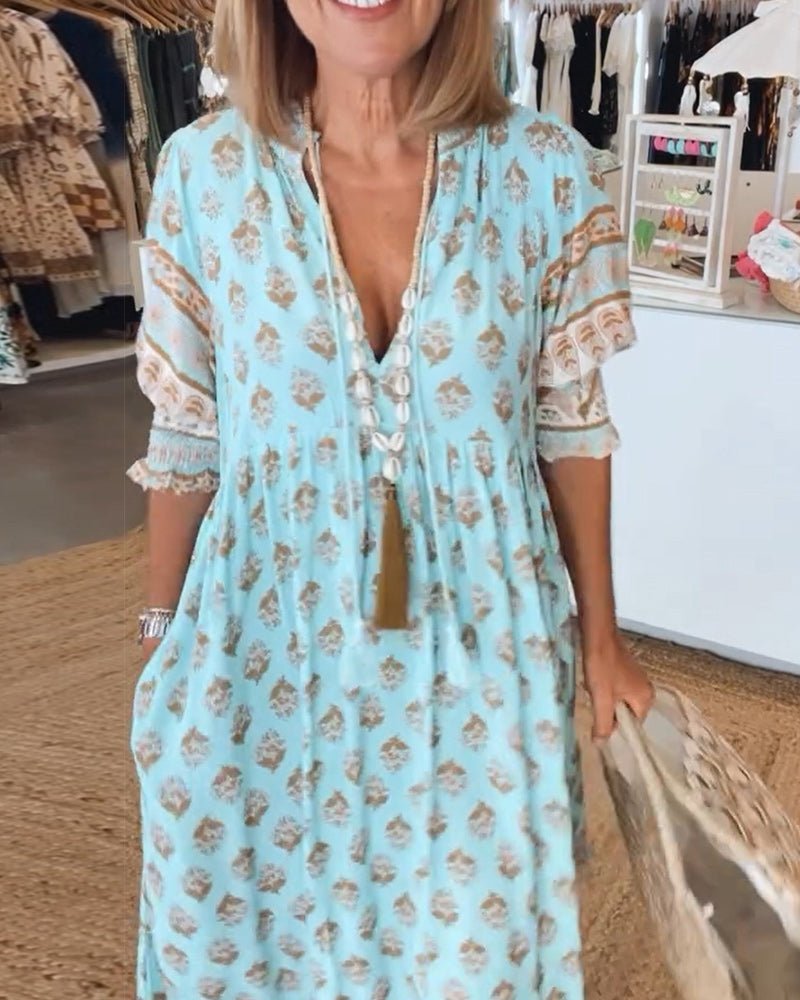 Mana | Schickes Blumen-V-Ausschnitt-Kleid