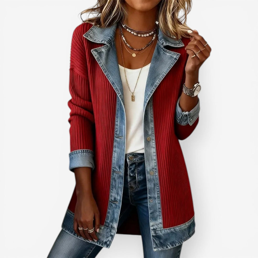 Mara™ Denim-Mix Jacke - Rot