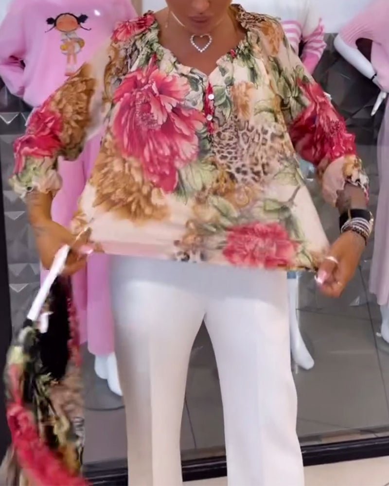 Elsie | Blumen V-Ausschnitt-Bluse