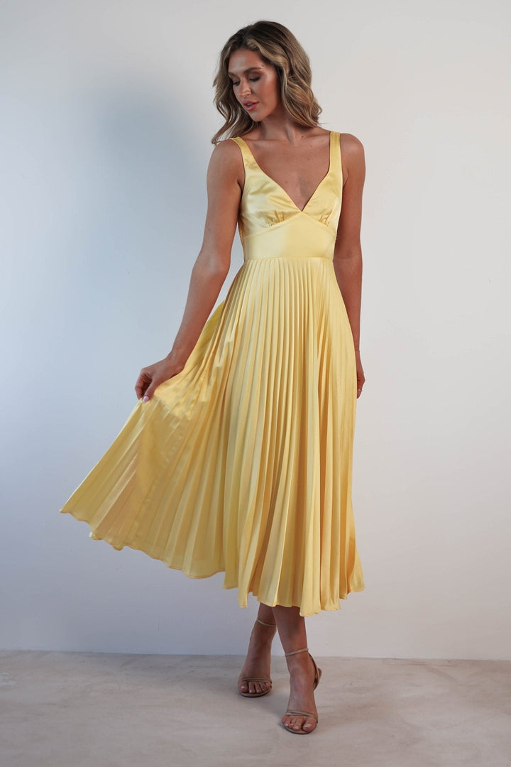 Cleo™ | Elegantes Plissee-Midikleid mit offenem Rücken