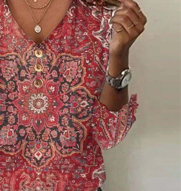 Arabella | Klassisches Top mit Rotem Druck